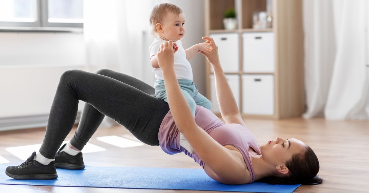 Woman and child doing Postpartum physical therapy